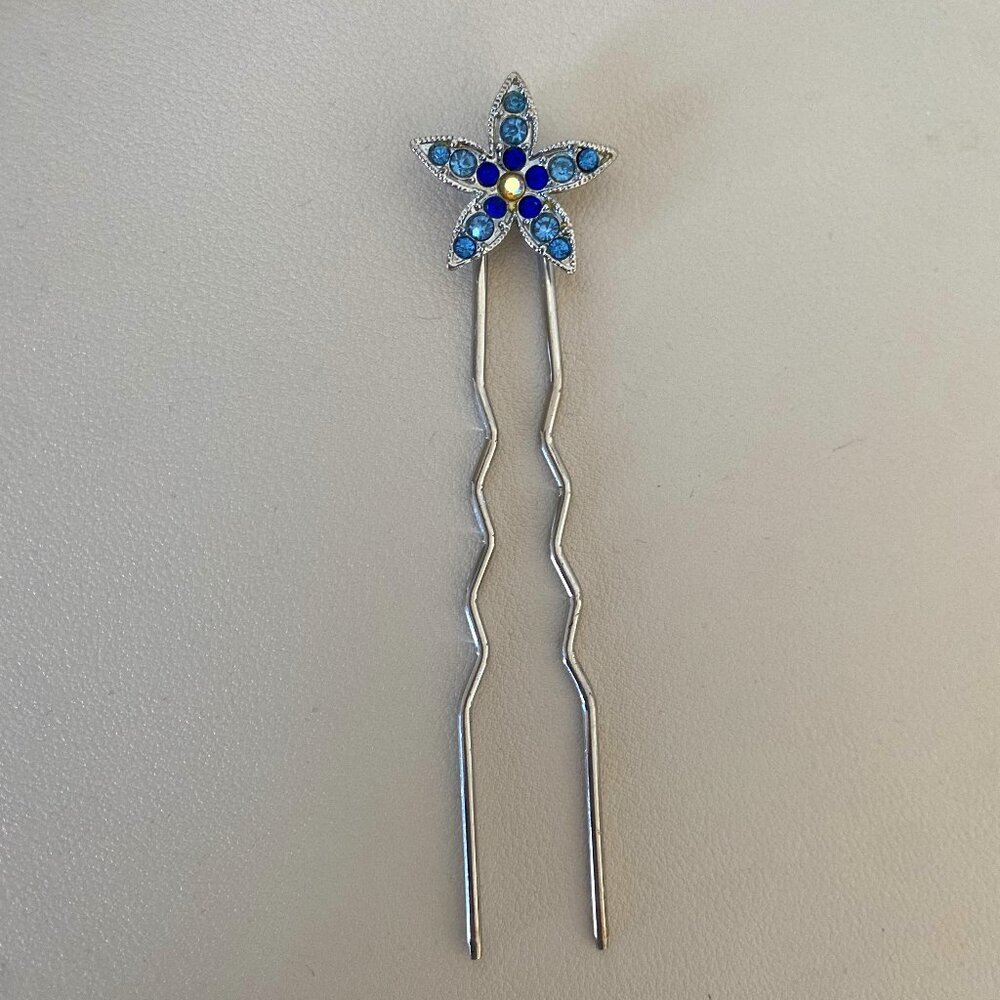 Vintage Blue Stone Gem Flower Hair Pin Wedding Bridesmaid
